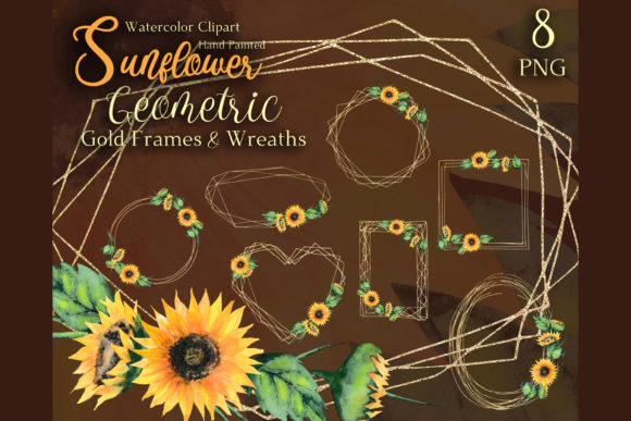 Geometric Gold Sunflower Graphics for Brand Decoration